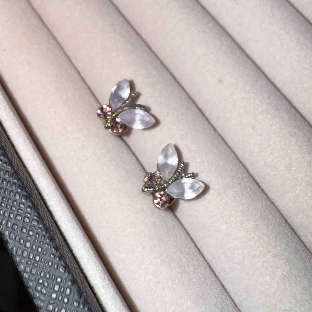 Vintage Silver Butterfly Purple Gemstone Stud Earrings - Picture 7 of 11